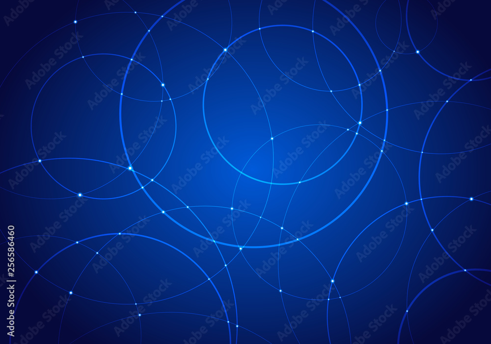 Abstract technology futuristic style circles and light dots glowing on dark blue background. Abstract technology futuristic style circles and light dots glowing on dark blue background.