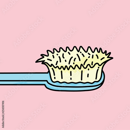 Old toothbrush is out of shape. Doodle illustration pastel tone.