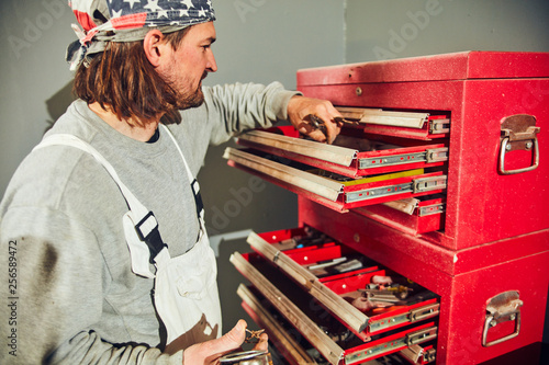 Rebuilding a garage in  a retro vintage style. photo