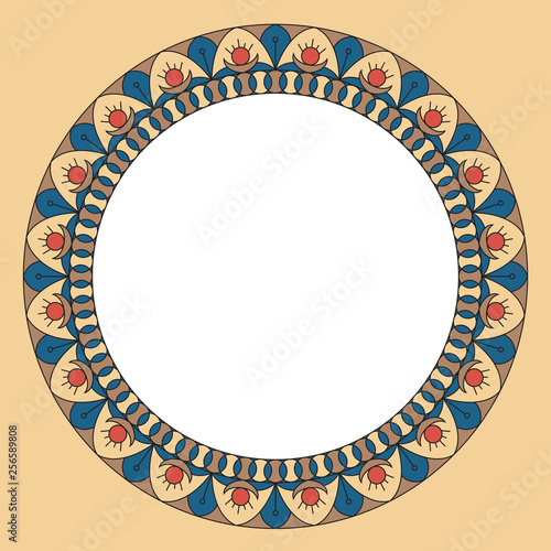 Geometric folklore ornament. Ethnic vector texture. Circular border in vintage style. EPS10