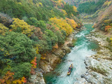 Hozugawa river boat ride route  in Japan autumn season
