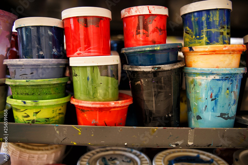 Paint containers in an art studio © elvis901