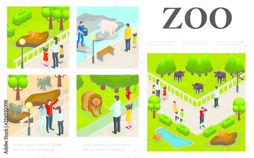 Isometric Zoo Colorful Composition