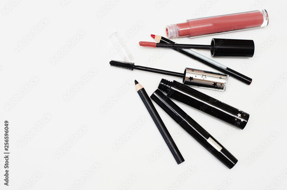 makeup set for face makeup on white background