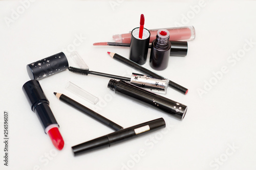 makeup set for face makeup on white background