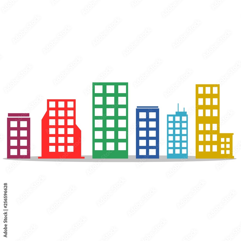 Colored buildings, Flat style Colored buildings, Flat style