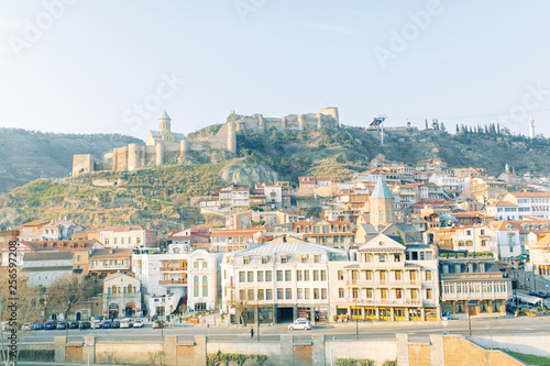 Dawn in the old city of Tbilisi, Georgia. Panoramas of the ancient city and the fortress.