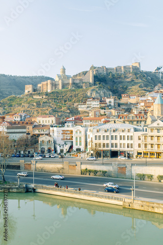 Dawn in the old city of Tbilisi, Georgia. Panoramas of the ancient city and the fortress. © pavelvozmischev