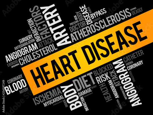 Heart Disease word cloud collage, health concept background