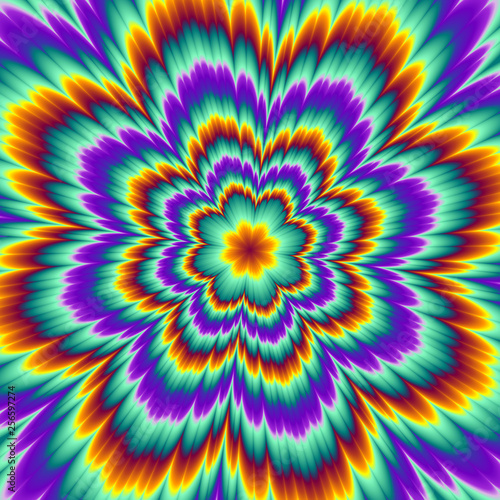Pulsing fiery flower. Optical illusion of movement.
