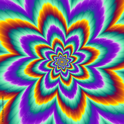 Pulsing fiery flower. Optical illusion of movement.