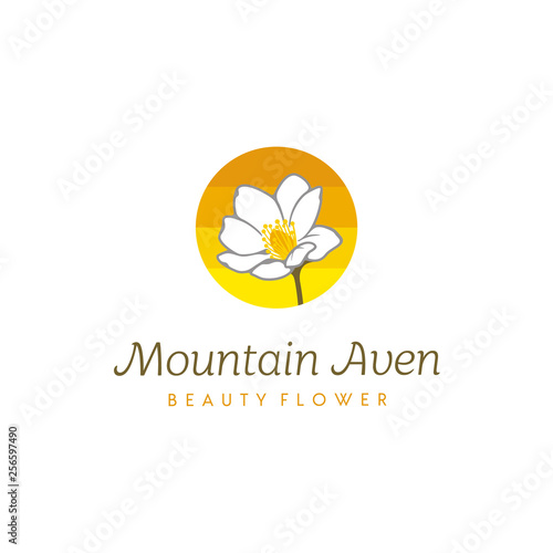 Fototapeta Naklejka Na Ścianę i Meble -  Beauty Artistic Mountain Aven Flower illustration logo design