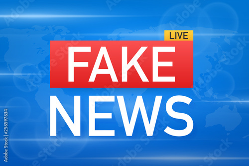 Fake News Live on World Map Background. Vector Illustration