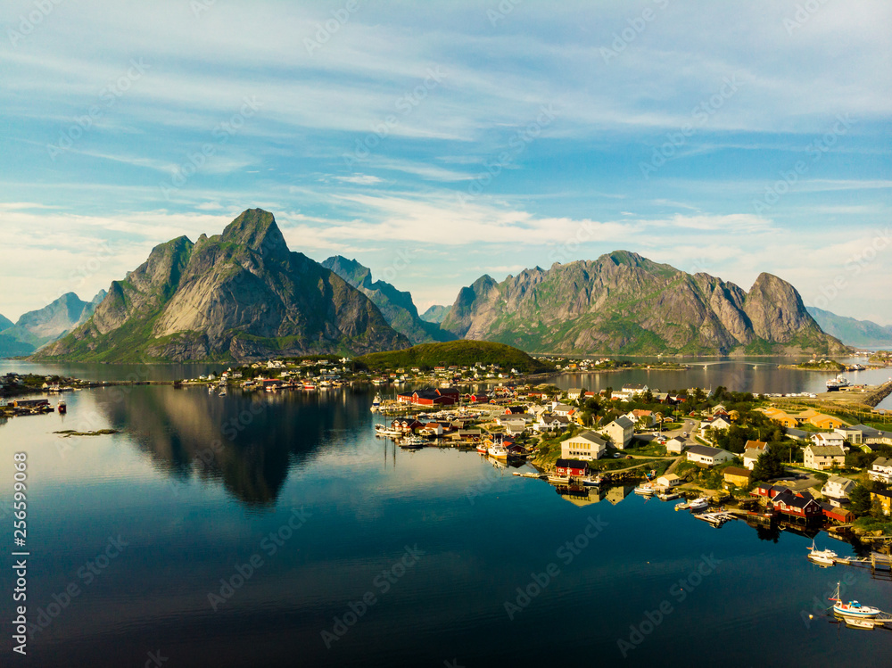 Naklejka premium Fjord and mountains landscape. Lofoten islands Norway
