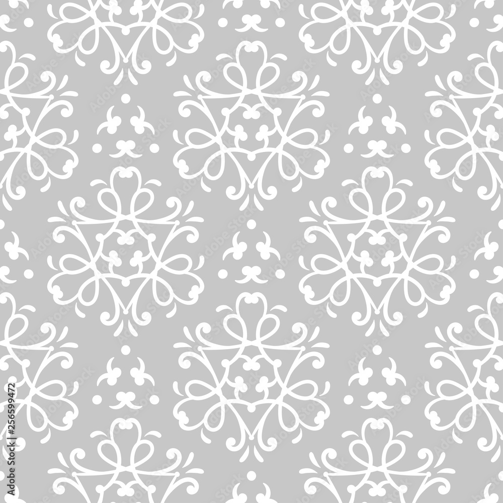  Abstract seamless pattern. White abstract print on gray background
