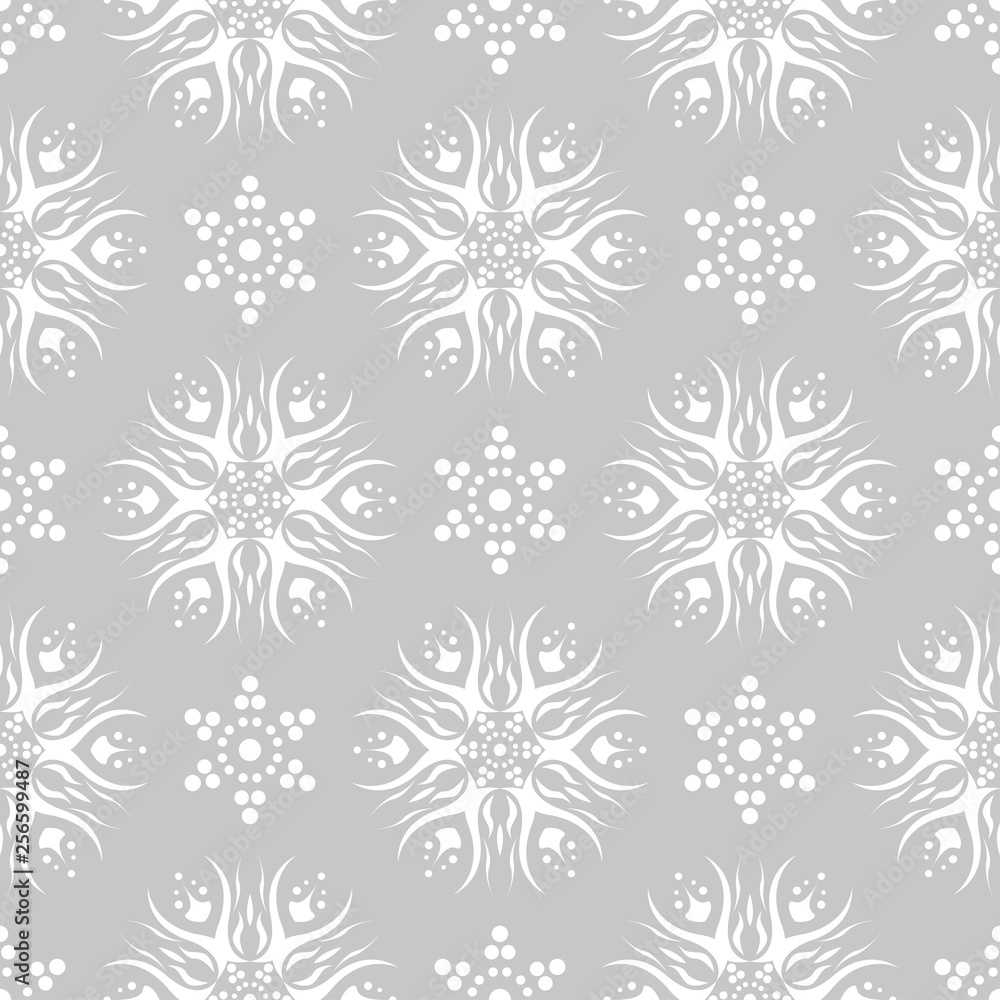 Floral seamless pattern. White design on gray background Floral seamless pattern. White design on gray background