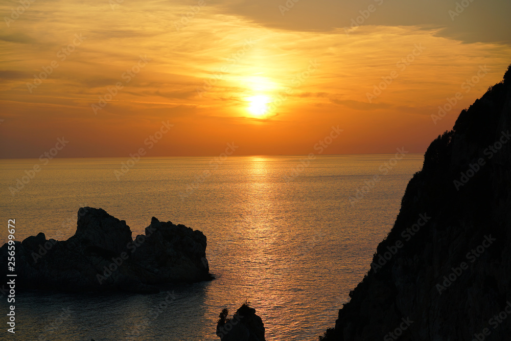 sunset as seen from the monastery of the Virgin Mary in Paleokastritsa