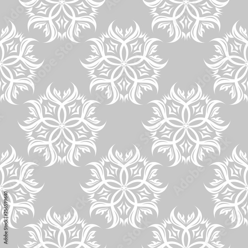  Floral seamless pattern on gray background. White design