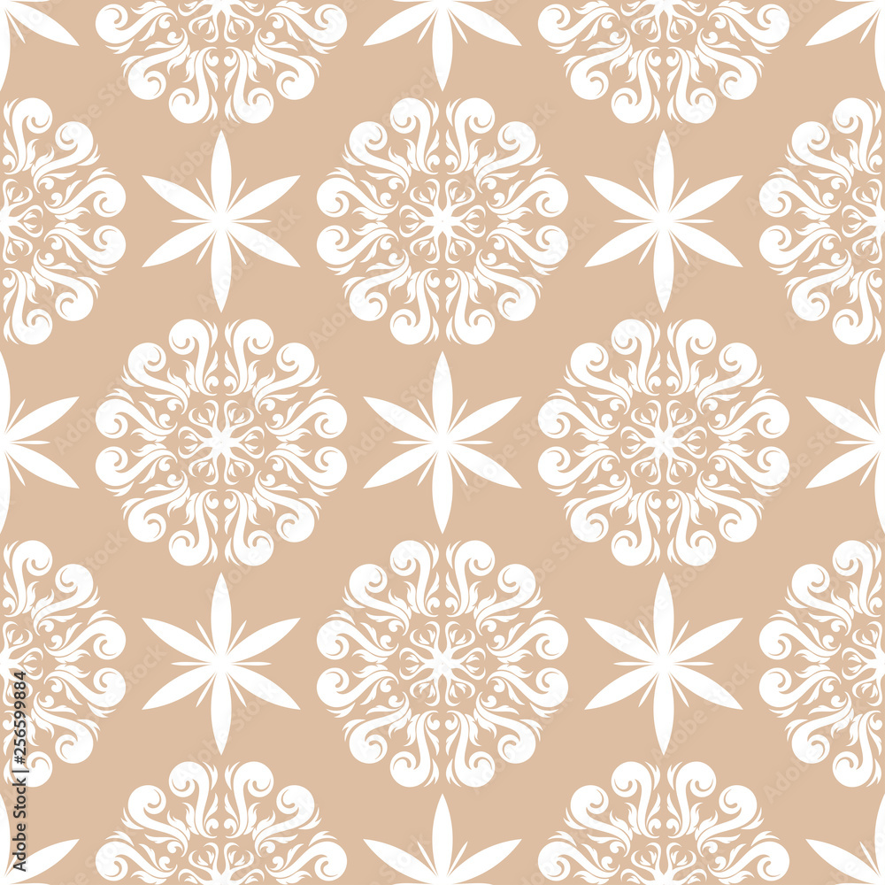 Floral seamless pattern. White flowers on beige background