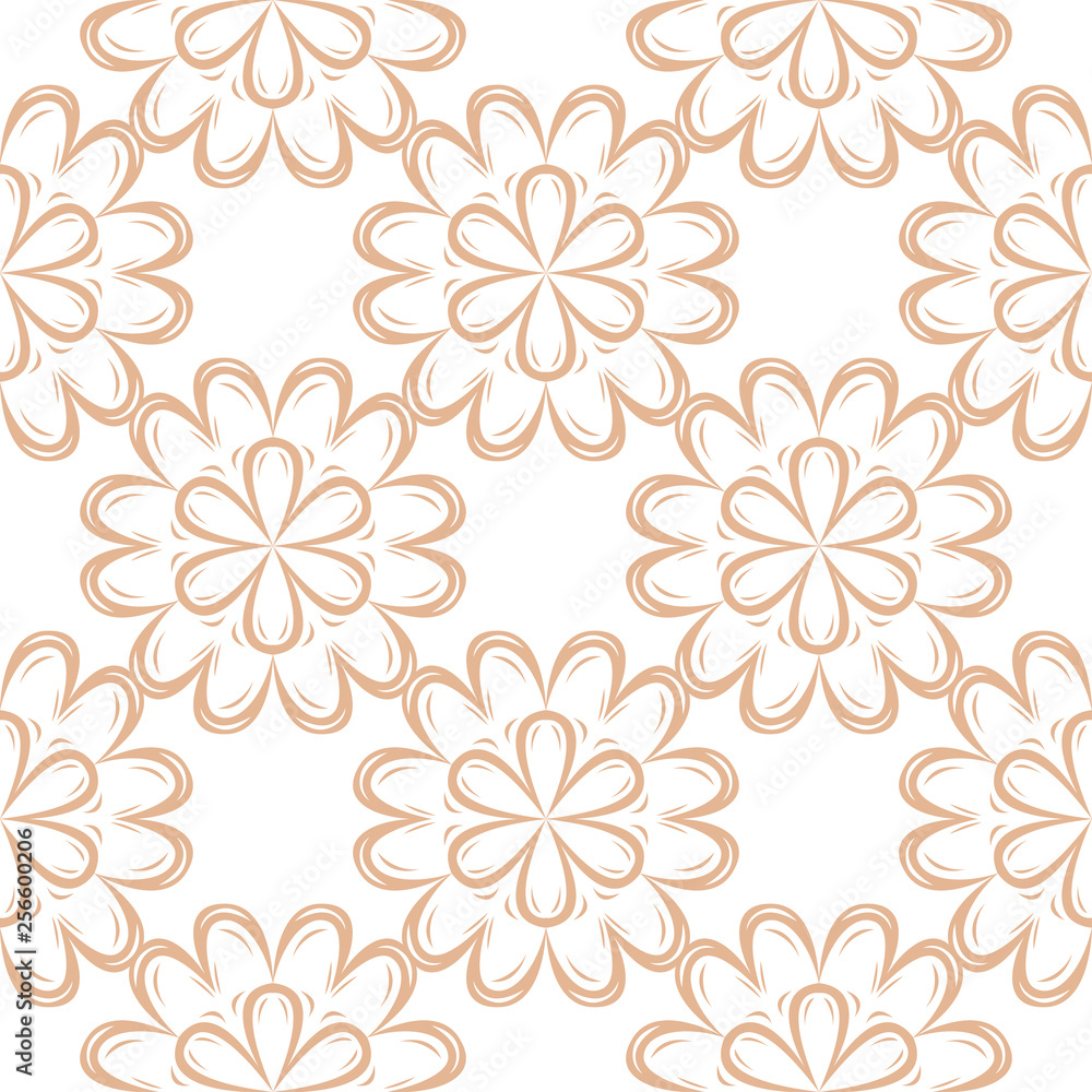 Brown floral seamless pattern on white background
