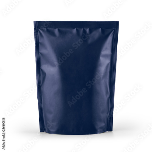 Blue blank paper pouch coffee bag isolated on white background. Packaging template mockup collection. With clipping Path included