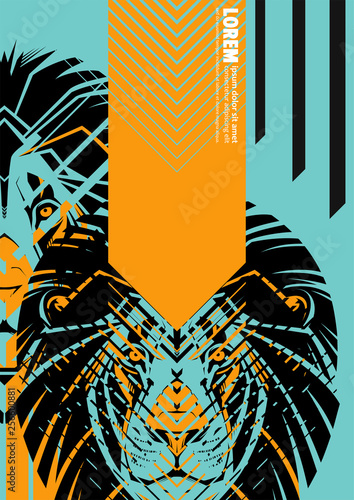 Design poster with a lion's head in the form of modern graphics