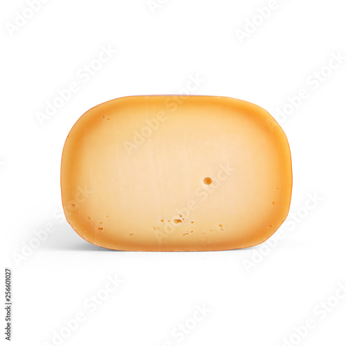 Cheese wheel half Cut isolated on white background. Packaging template mockup collection. With clipping Path included. Front view © goolyash