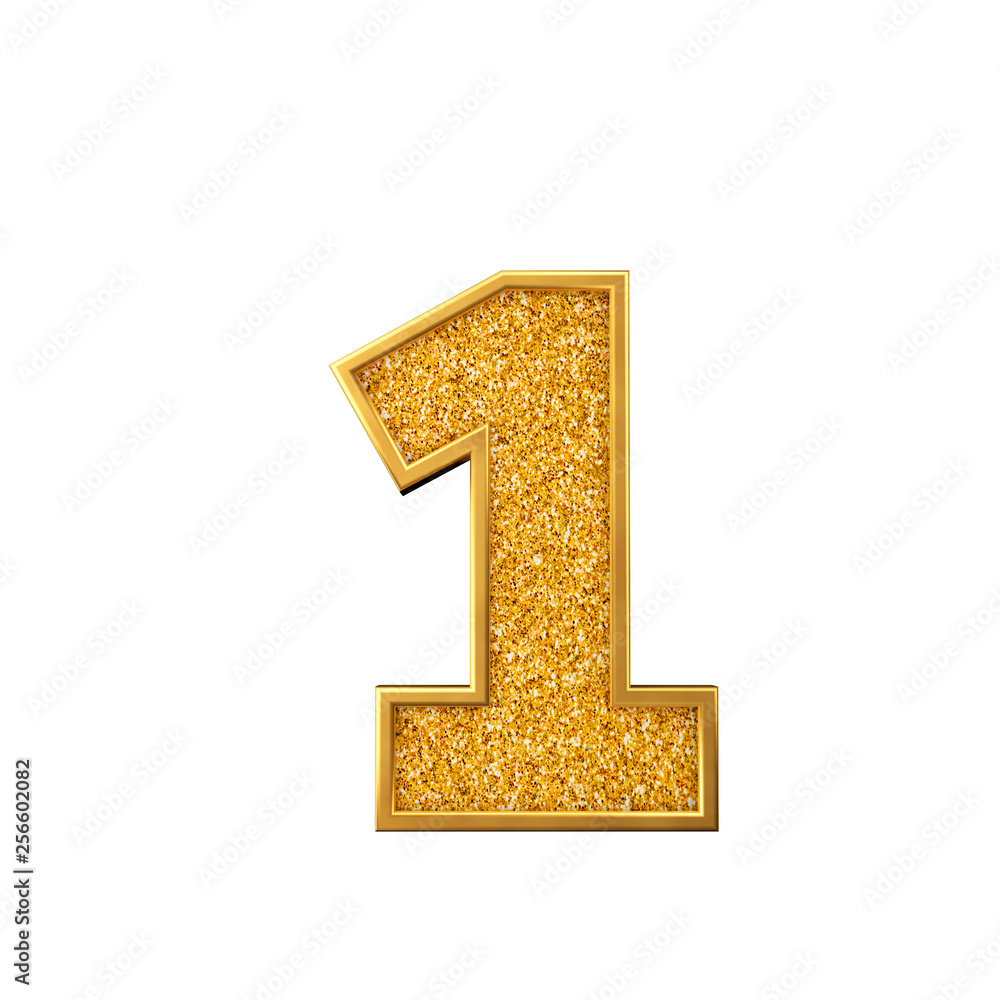 Gold glitter number 1. Shiny sparkling golden number. 3D rendering