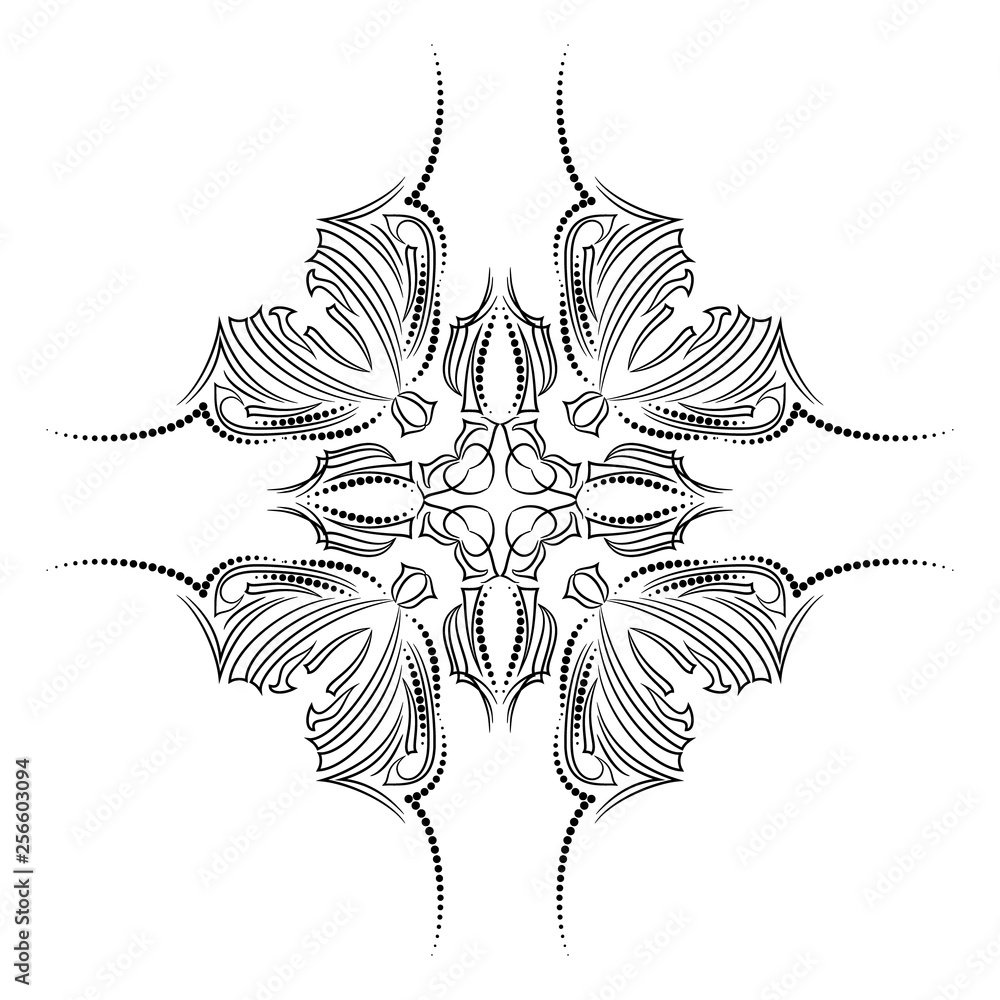 Fototapeta premium Black and white pattern - pinstriping design. Traditional ethnic symbol. Vector print.
