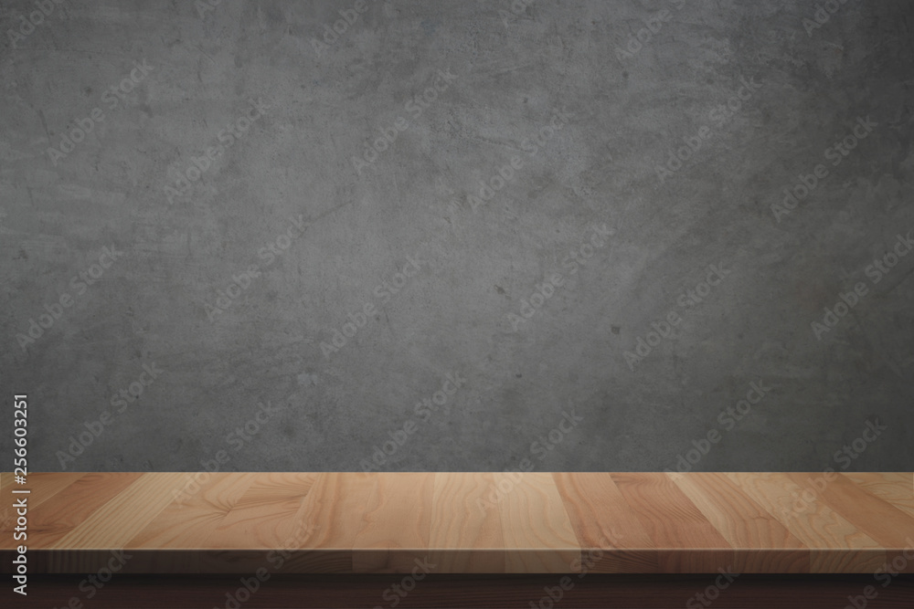 Wood table and grunge wall. Wood table and grunge wall.