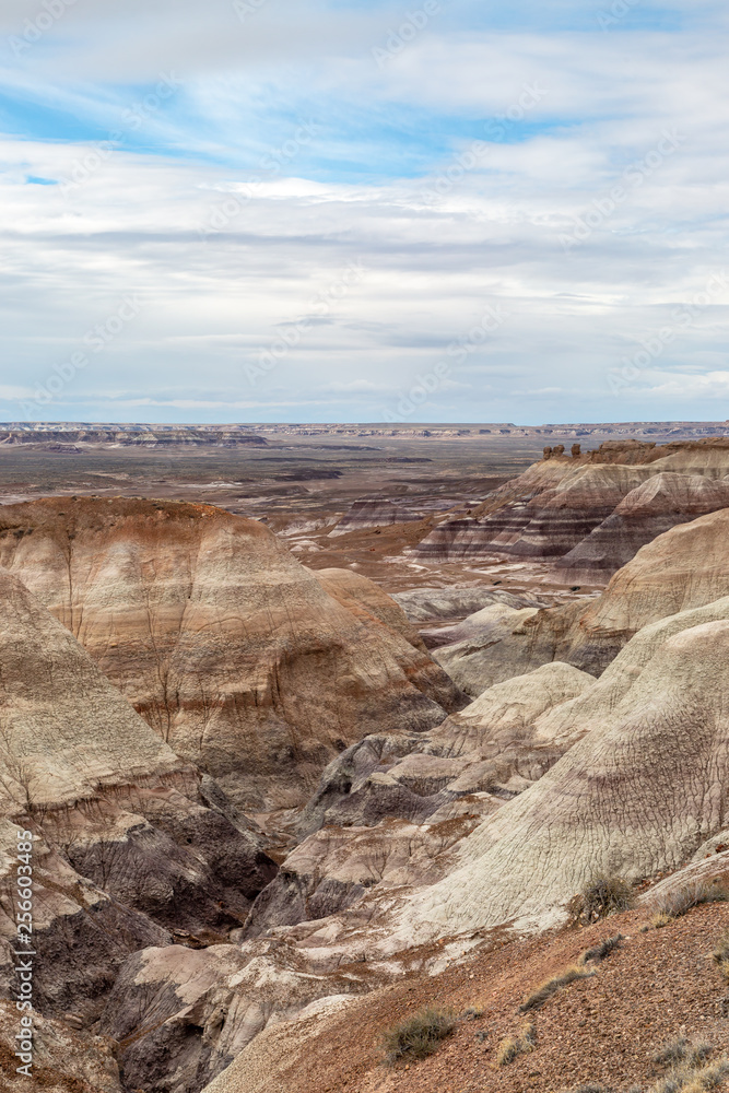 Looking out over colourful rocks in The Painted Desert, Arizona