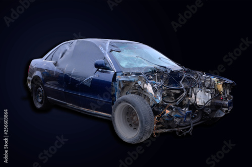 Car after the accident without an engine. © Tetiana