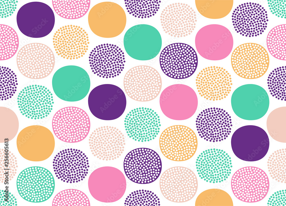 Seamless creative stylish doodle dots playful pattern - Vector - obrazy, fototapety, plakaty 