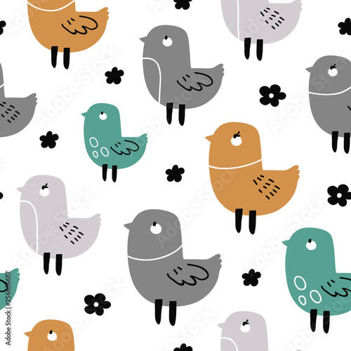 vector seamless background pattern with funny baby doodle birds for fabric  textile wallpaper wrapping paper  notebook covers background