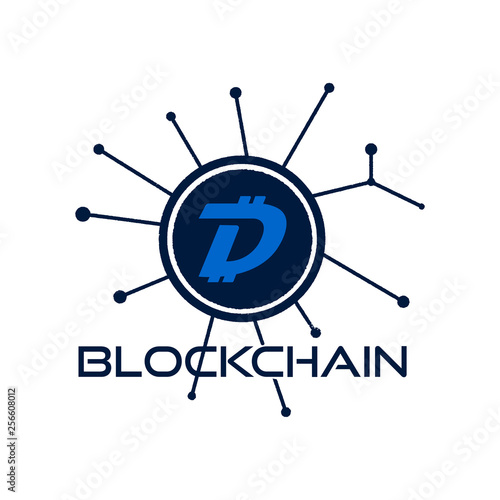 Digibyte blockchain logo graphic. DGB Digital asset concept. Crypto emblem. Blockchain technology sticker for printing. Stock vector tech illustration isolated on white background.