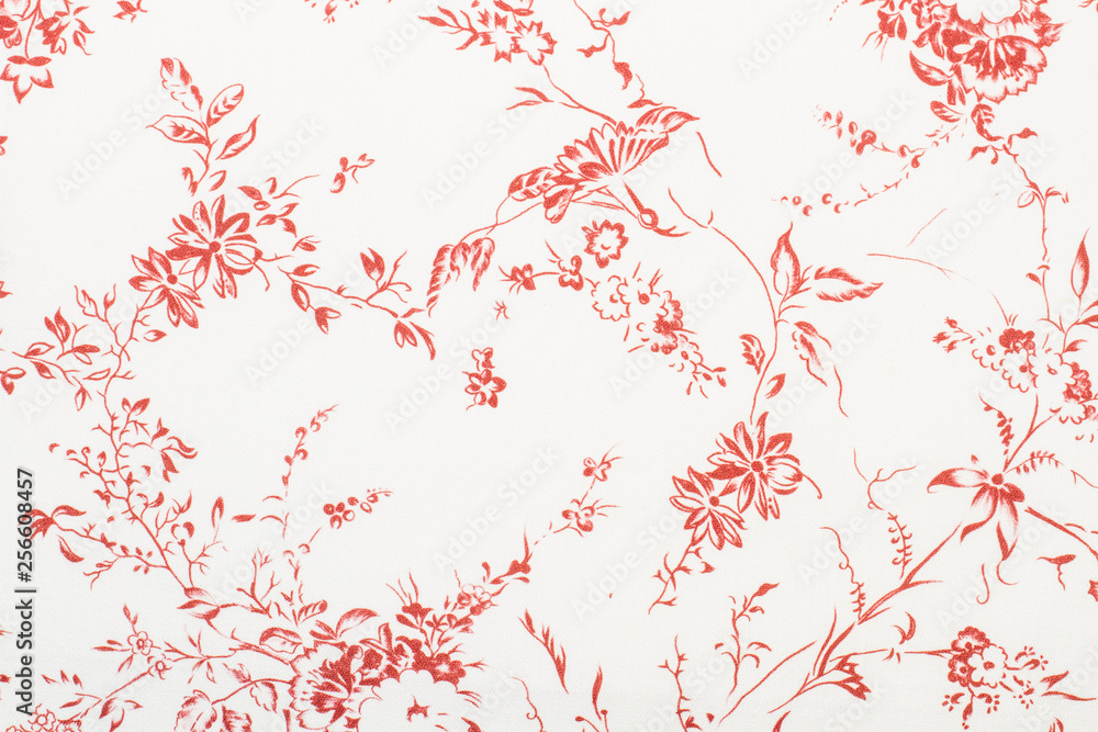 Foto Stock Textura de tela blanca con delicadas flores rojas | Adobe Stock