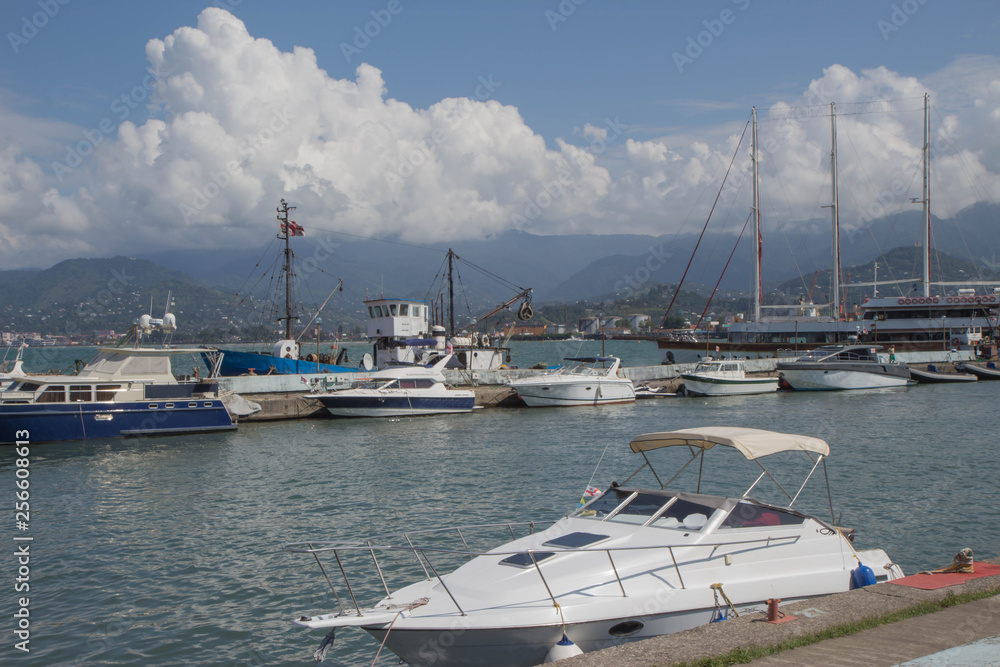 Georgia. Batumi Sea Port with boats. Moorage for boats Georgia. Batumi Sea Port with boats. Moorage for boats