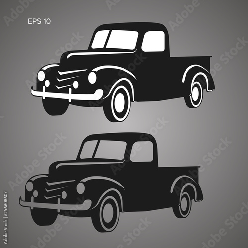 Old retro farmer pickup truck vector illustration icon.