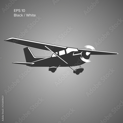 Small plane vector illustration. Single engine propelled aircraft. Vector illustration. Icon