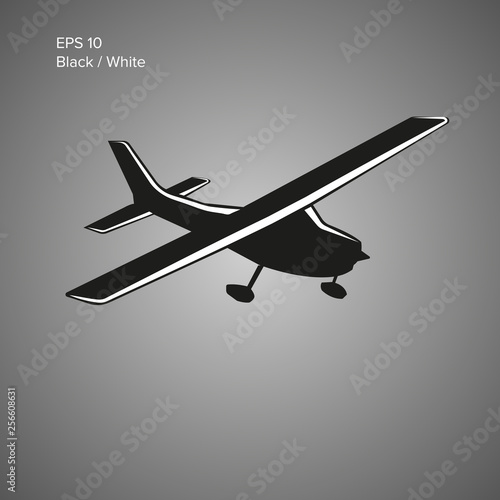 Small plane vector logo. Single engine propelled aircraft. Vector illustration. Icon