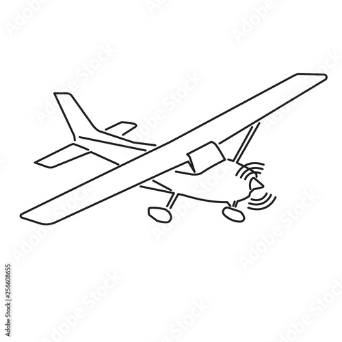 Small plane vector illustration. Single engine propelled aircraft line art.