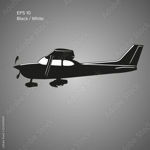 Small plane vector illustration. Single engine propelled aircraft. Vector illustration. Icon