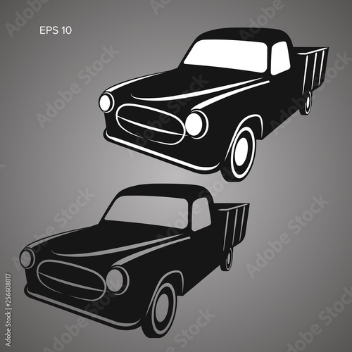 Old retro farmer pickup truck vector illustration icon.