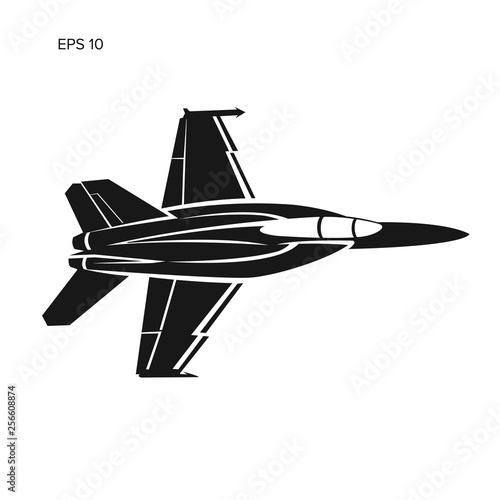 Jet fighter vector illustration. Military aircraft icon. Carrier-based aircraft.
