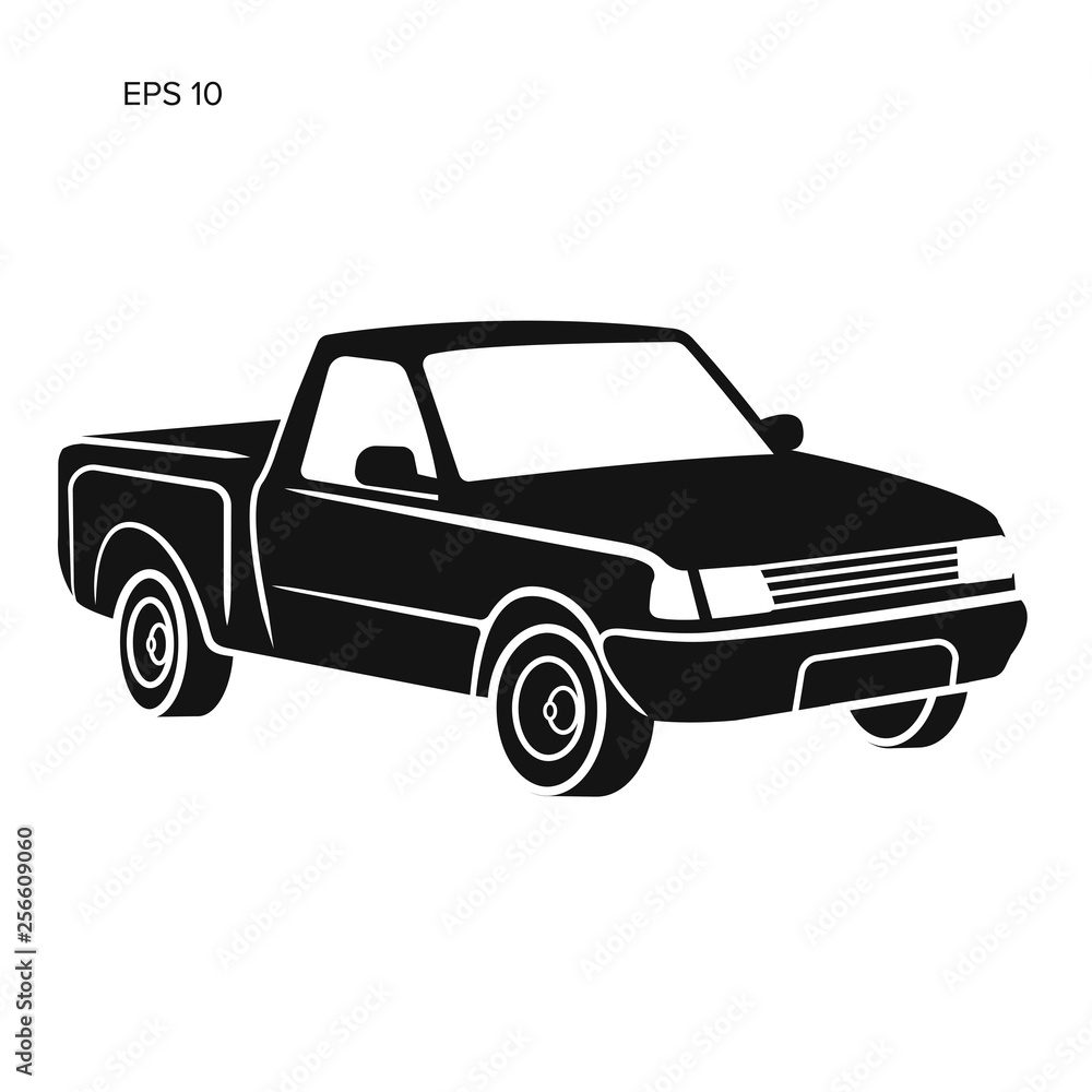 Modern small pickup truck vector illustration icon.