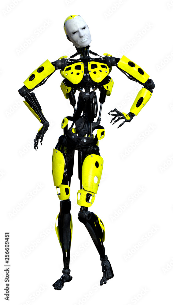 3D Rendering Male Robot on White