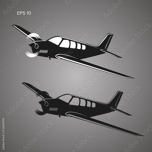 Small plane vector illustration. Single engine propelled passenger aircraft.
