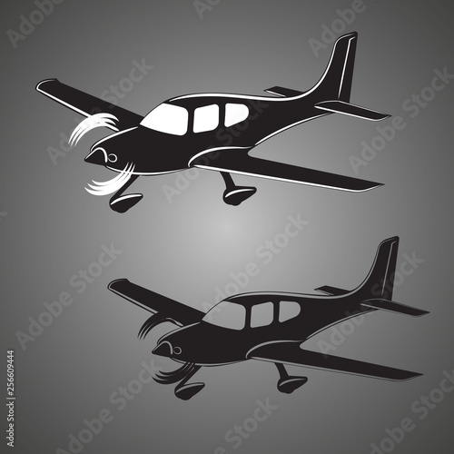 Small plane vector illustration. Single engine propelled passenger aircraft.