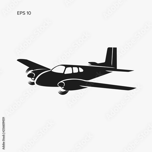Small vintage plane vector illustration. Twin engine propelled passenger aircraft.