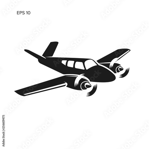 Small plane vector illustration. Twin engine propelled aircraft. Business aircraft.